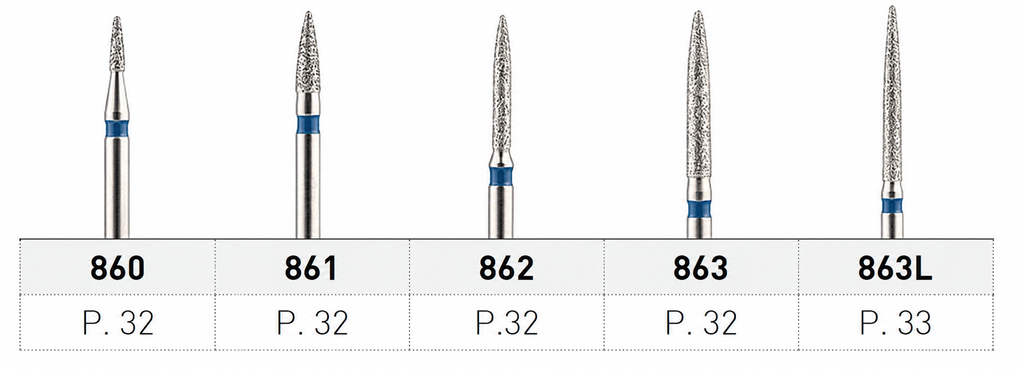 Diamantové brousky Dendia pro feather edge preparaci