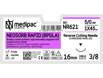 Neosorb Rapid RPGLA - USP 5/0, EP 1.0, jehla řezná 3/8 (Délka vlákna 45 cm, Velikost jehly 12 mm)