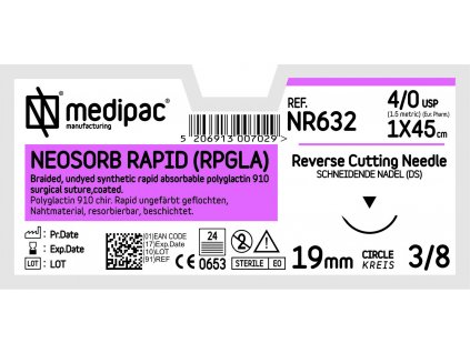 Neosorb Rapid RPGLA - USP 4/0, EP 1.5, jehla řezná 3/8