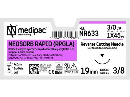 Neosorb Rapid RPGLA - USP 3/0, EP 2.0, jehla řezná 3/8
