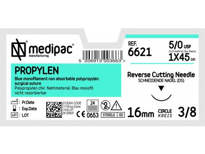 Propylen - USP 5/0, EP 1.0, jehla řezná 3/8 (Délka vlákna 45 cm, Velikost jehly 24 mm)