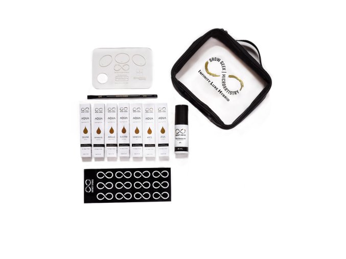 Infinity Aqua Drops – Silver Kit – sada 7 hybridních tekutých barev na obočí (7×15 ml)+ oxidant 30 ml + příslušenství