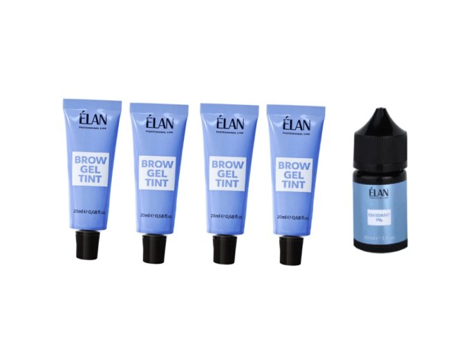 ÉLAN Brow Gel Tint sada na barvení obočí gelovými barvami (4× tuba 20 ml + oxidant 30 ml)