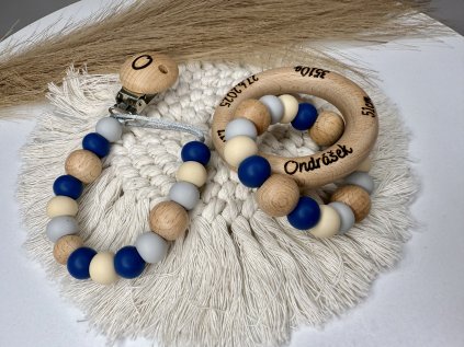 Desami Set Kousátko a Klip na dudlík se jménem Modrobéžový