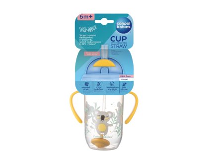 canpol babies nevylevaci hrnecek se slamkou a zavazim exotic animals 270ml zluty 2