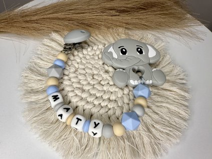 Desami Silikonové Kousátko se jménem Sloník Šedo Modro Béžové