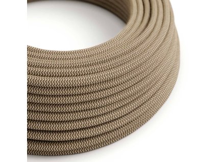 Textilní elektrický kabel opředený přírodním lnem a bavlnou kůrové barvy RD73 vzor Cik Cak. (Počet žil 2x0.75)