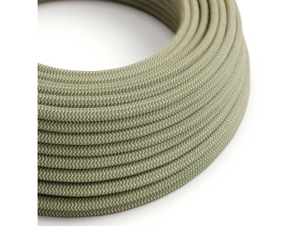 Textilní elektrický kabel opředený přírodním lnem a bavlnou tymiánové barvy RD72 vzor Cik Cak. (Počet žil 2x0.75)