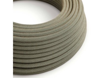 Textilní elektrický kabel opředený přírodním lnem a bavlnou antracitové barvy RD74 vzor Cik Cak. (Počet žil 2x0.75)