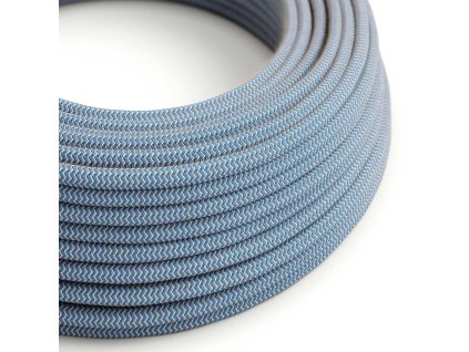Textilní elektrický kabel opředený přírodním lnem a bavlnou modré barvy RD65 vzor Cik Cak. (Počet žil 2x0.75)