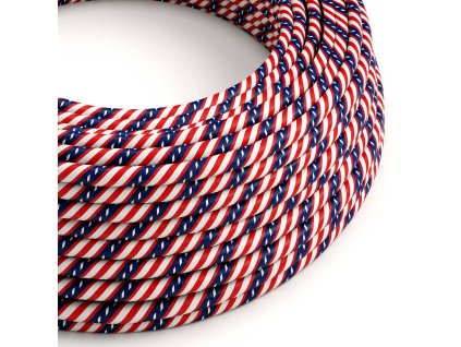Textilní elektrický HD kabel s pruhy Vertigo ERM45 Washington - bílá, modrá, červená (Počet žil 2x0.75)