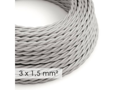 textilni elektricky kabel se sirsim prumerem 3x15 spiralovy umely hedvab tm02 stribrny