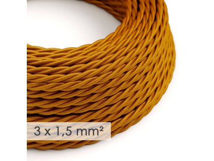 textilni elektricky kabel se sirsim prumerem 3x15 spiralovy umely hedvab tm05 zlaty