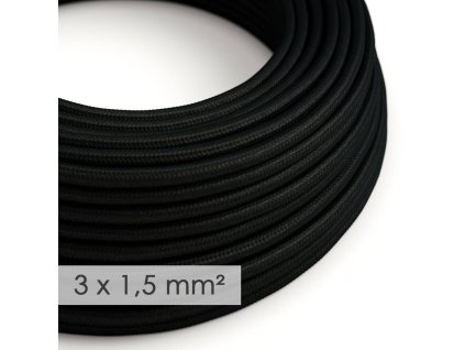 textilni elektricky kabel se sirsim prumerem 3x15 umely hedvab rm04 cerny