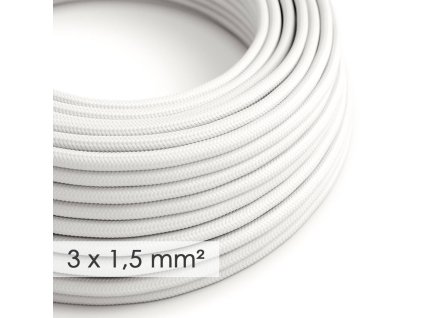 textilni elektricky kabel se sirsim prumerem 3x15 umely hedvab rm01 bily