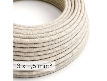 textilni elektricky kabel se sirsim prumerem 3x15 len prirodni neutralni barvy rn01