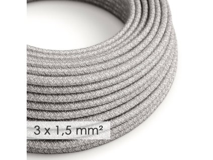 textilni elektricky kabel se sirsim prumerem 3x15 len prirodni sede barvy rn02