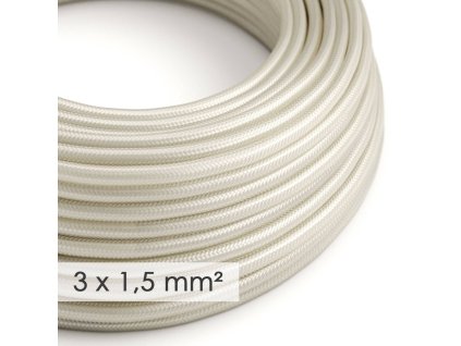 textilni elektricky kabel se sirsim prumerem 3x15 umely hedvab rm00 slonovinovy