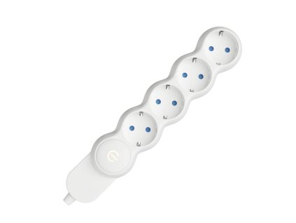 Německá napájecí lišta bez elektrického kabelu, 4 uzemněné zásuvky, 16A 250V 3500W (Povrchová úprava Bílá)
