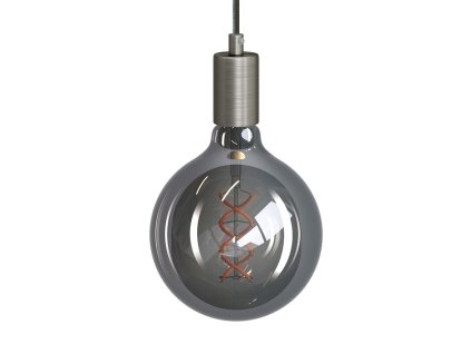 Závěsná lampa s textilním elektrickým kabelem a kovovými detaily  (Povrchová úprava Matný chrom, Světelný zdroj S žárovkou, SMART HOME NE)