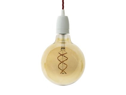 Závěsná lampa s se spirálovým textilním kabelem a porcelánovými detaily  (Povrchová úprava Bílá, Světelný zdroj S žárovkou)