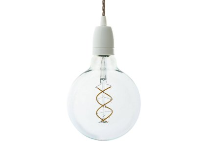 Závěsná lampa se spirálovým textilním kabelem a bílými detaily z porcelánu  (Povrchová úprava Bílá - TC43, Světelný zdroj S žárovkou)