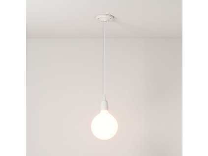 Závěsná lampa s textilním kabelem a barevnými detaily z porcelánu  (Povrchová úprava Bílá, Světelný zdroj S žárovkou)