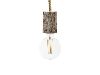 Závěsná lampa s XL námořnickým kabelem a malou dřevěnou objímkou s kůrou  (Povrchová úprava Kůra, Světelný zdroj S žárovkou)