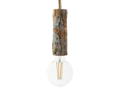 Závěsná lampa s XL námořnickým kabelem a velkou dřevěnou objímkou s kůrou  (Povrchová úprava Kůra, Světelný zdroj S žárovkou)