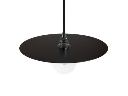 Závěsná lampa s textilním kabelem, kovovými detaily s velkým kruhovým stínidlem  (Povrchová úprava Černá, Světelný zdroj S žárovkou, SMART HOME NE)