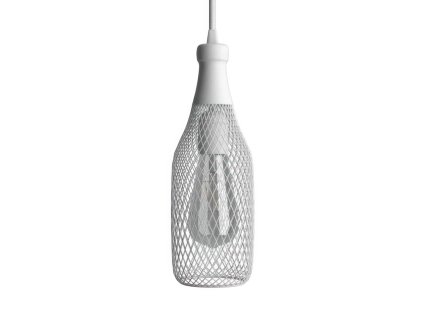 Závěsná lampa s textilním kabelem, stínidlovým rámem Magnum a kovovými detaily  (Povrchová úprava Bílá, Světelný zdroj S žárovkou, SMART HOME NE)