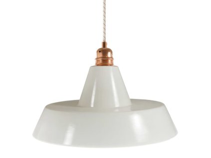 Závěsná lampa s textilním kabelem, industriálním keramickým stínidlem a kovovými detaily  (Povrchová úprava Lesklá bílá, Světelný zdroj S žárovkou, SMART HOME NE)