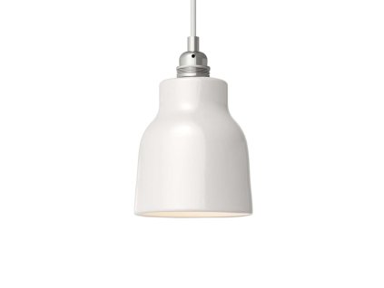 Závěsná lampa s textilním kabelem, keramickým stínidlem tvaru Vázy s kovovými detaily  (Povrchová úprava Lesklá bílá, Světelný zdroj S žárovkou, SMART HOME NE)