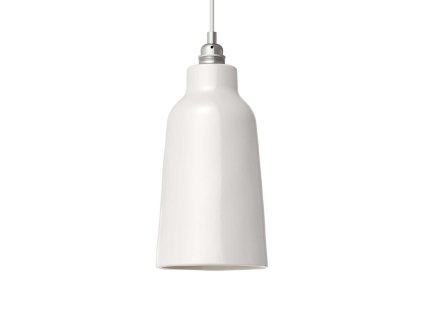 Závěsná lampa s textilním kabelem, keramickým stínidlem tvaru Lahve s kovovými detaily  (Povrchová úprava Lesklá bílá, Světelný zdroj S žárovkou, SMART HOME NE)