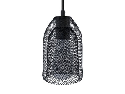 Závěsná lampa s textilním kabelem, stínidlem Ghostbell s kovovými detaily  (Povrchová úprava Černá, Světelný zdroj S žárovkou, SMART HOME NE)