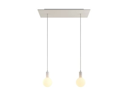 Závěsná lampa se 2 světly, s obdélníkovým XXL baldachýnem Rose-One, textilním kabelem a kovovými komponenty (Vzor Matná bílá Dibond, Světelný zdroj Bez žárovky)