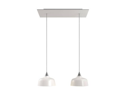 Závěsná lampa se 2 světly, s obdélníkovým XXL baldachýnem Rose-One, textilním kabelem a keramickými stínidly (Vzor Matná bílá Dibond, Světelný zdroj Bez žárovky)