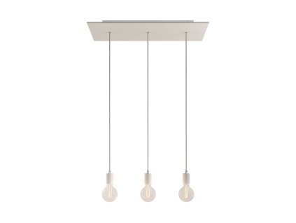 Závěsná lampa se 3 světly, s obdélníkovým XXL baldachýnem Rose-One, textilním kabelem a kovovými komponenty (Vzor Matná bílá Dibond, Světelný zdroj Bez žárovky)