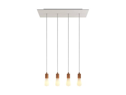 Závěsná lampa se 4 světly, s obdélníkovým XXL baldachýnem Rose-One, textilním kabelem a kovovými komponenty (Vzor Matná bílá Dibond, Světelný zdroj Bez žárovky)