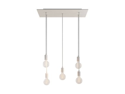 Závěsná lampa s 5 světly, s obdélníkovým XXL baldachýnem Rose-One, textilním kabelem a kovovými komponenty (Vzor Matná bílá Dibond, Světelný zdroj Bez žárovky)
