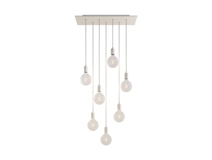 Závěsná lampa se 7 světly, s obdélníkovým XXL baldachýnem Rose-One, textilním kabelem a kovovými komponenty (Vzor Matná bílá Dibond, Světelný zdroj Bez žárovky)