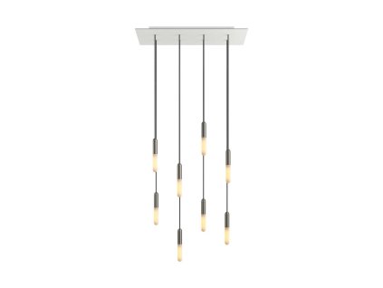Zvěsná lampa s 8 světly, s obdélníkovým XXL baldachýnem Rose-One, textilním kabelem a kovovými komponenty (Vzor Matná bílá Dibond, Světelný zdroj Bez žárovky)