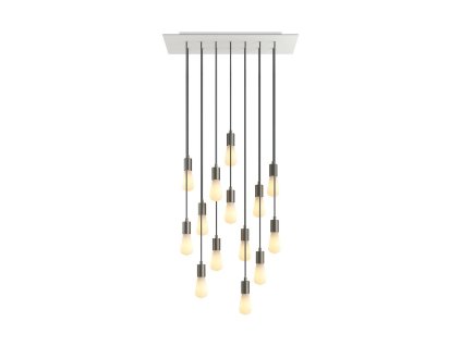 Závěsná lampa se 14 světly, s obdélníkovým XXL baldachýnem Rose-One, textilním kabelem a kovovými komponenty (Vzor Matná bílá Dibond, Světelný zdroj Bez žárovky)