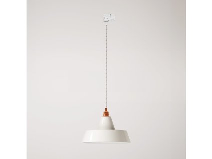 Industriální keramická závěsná lampa se stínidlem na kolejnici (Povrchová úprava Lesklá bílá, Světelný zdroj Bez žárovky, Adaptér Powergear)