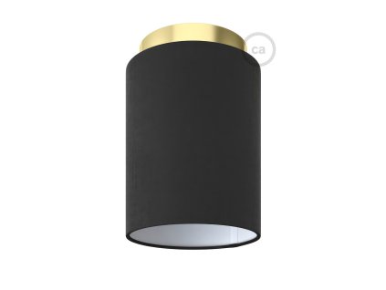 Fermaluce Glam s válcovým stínidlem, Ø 15cm v18cm, kovové nástěnné nebo stropní svítidlo (Povrchová úprava Mosaz - Černé plátno, Světelný zdroj Bez žárovky, SMART HOME NE)