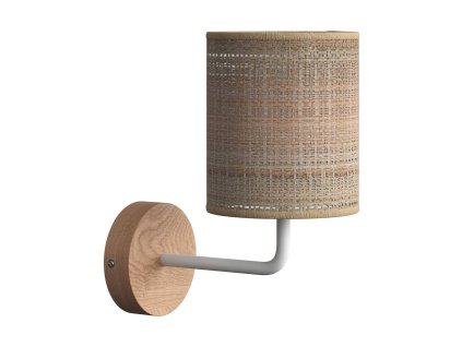 Fermaluce Wood, keramické nástěnné svítidlo se stínidlem a ohnutým nástavcem (Povrchová úprava Neutrální- Přírodní raffia, Světelný zdroj Bez žárovky)