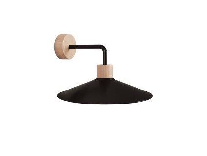 Dřevěná nástěnná lampa se stínidlem Swing a zahnutým ramínkem - Fermaluce Wood (Povrchová úprava Neutrální - Černá, Světelný zdroj Bez žárovky)