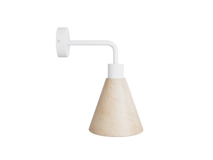 Lampa Fermaluce s dřevěným stínidlem ve tvaru kužele a zahnutým nástavcem (Povrchová úprava Matná bílá, Světelný zdroj Bez žárovky)