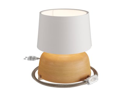 Keramická stolní lampa Coppa se stínidlem Athena, s textilním kabelem, vypínačem a dvoupólovou zástrčkou (Povrchová úprava Terakotová strukturovaná - Bílá, Zapojení EU, Světelný zdroj Bez žárovky)