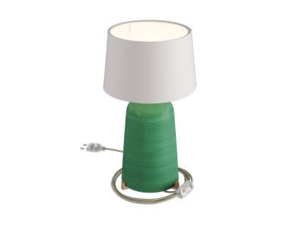 Keramická stolní lampa Bottiglia se stínidlem Athena, s textilním kabelem, vypínačem a dvoupólovou zástrčkou (Povrchová úprava Zelená strukturovaná - Bílá, Zapojení EU, Světelný zdroj Bez žárovky)